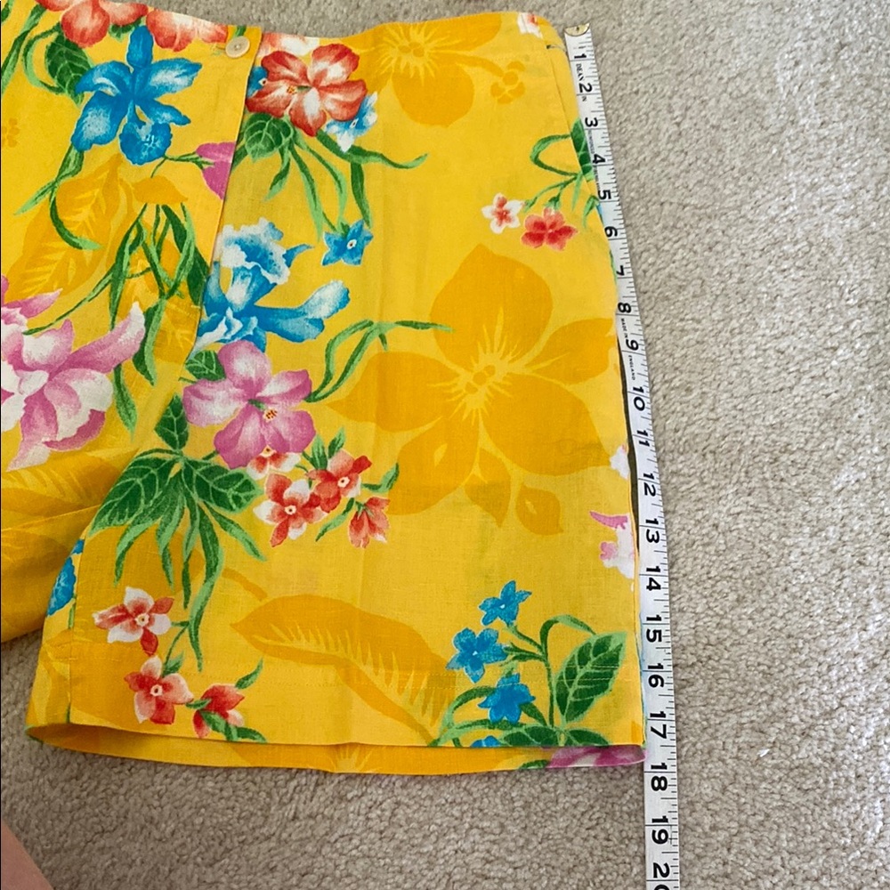 Vintage Ralph Lauren linen floral Yellow high-waisted shorts and top, S - Picture 10 of 15